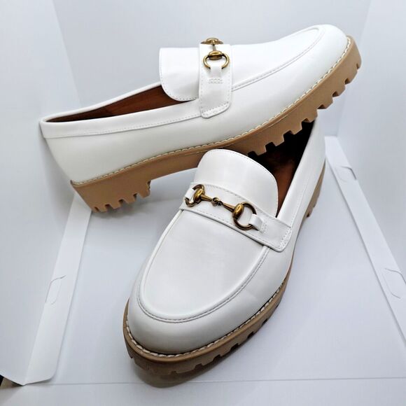 A New Day Womens Loafers Shoe Sz 9.5 White Memory Foam Round Toe 1.5" Block Heel - Picture 1 of 9